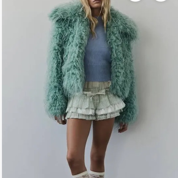 Free People  Women's Blue moonlight Teal furry fluffy fun faux fur Jacket - Picture 2 of 4